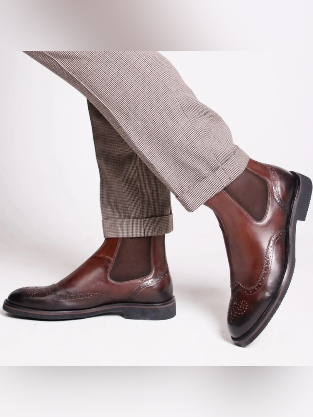 Florsheim Men's Brown Leather Wingtip Chelsea Boots Brogue Size 11 M